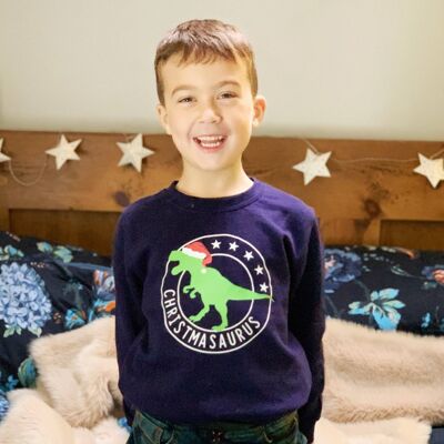 Suéter navideño de dinosaurio para niños Christmasaurus