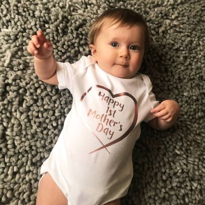 Happy 1st Mother's Day Rose Gold Heart Babygrow
