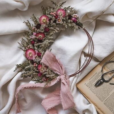 Decorative wreath pink dried flowers collection "Spirit Champêtre" n° 1