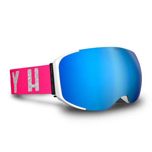 FREERIDE MAGNET | Frame: White, Lenses: Blue, Strap: Pink