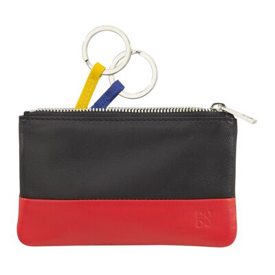 DUDU Pochette porte-clés en cuir zippée noire