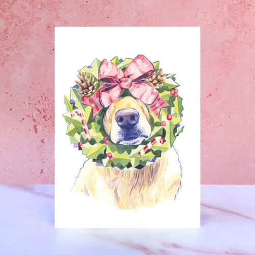 Golden Retriever Wreath Christmas Card