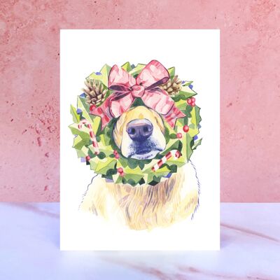 Golden Retriever Wreath Christmas Card