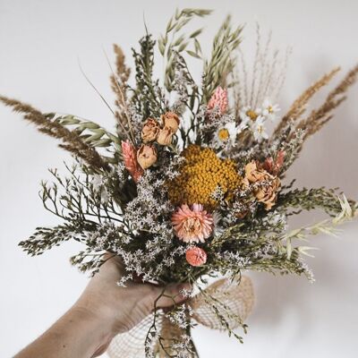 Bouquet of pink and yellow dried flowers collection "An air of Spring" n° 2.