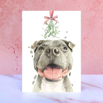 Tarjeta de Navidad de Staffordshire Bull Terrier