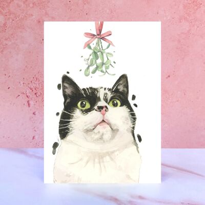 Tarjeta de Navidad gato blanco y negro