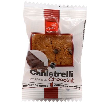 Canistrelli individuali 16g con gocce di cioccolato. Venduto in scatole da 200 pezzi, 3,2Kg