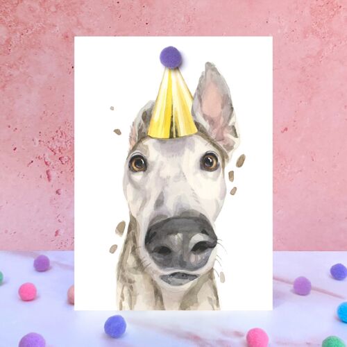 Greyhound Dog Pompom Birthday Card