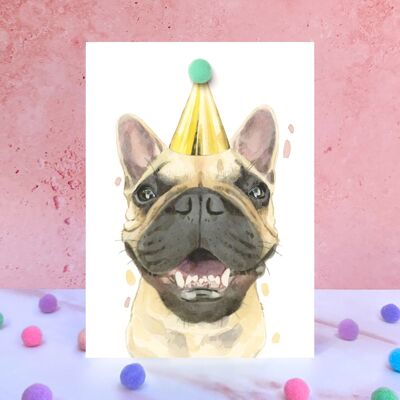 Carte d'anniversaire de pompon de bouledogue français