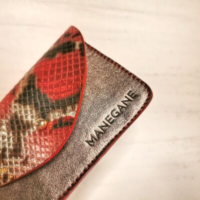 Platinum and Red Python Card Holder