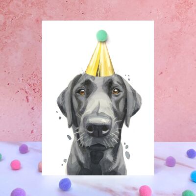 Black Labrador Dog Pompom Birthday Card