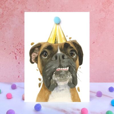 Biglietto di compleanno con pompon cane boxer