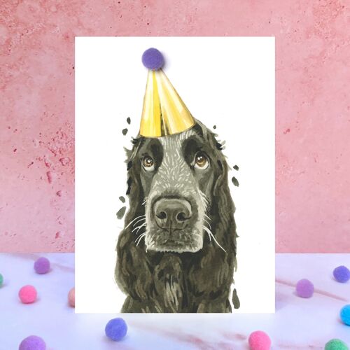 Cocker Spaniel Dog Pompom Birthday Card