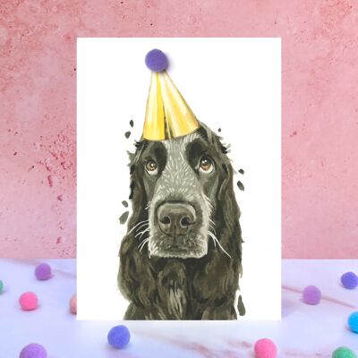 Biglietto di compleanno con pompon per cani Cocker Spaniel