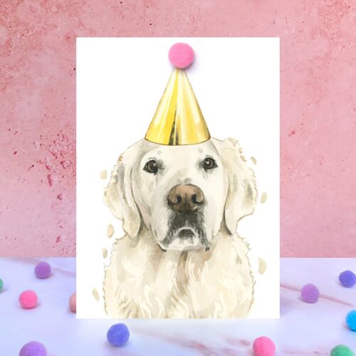 English Cream Golden Retriever Dog Pompom Birthday Card