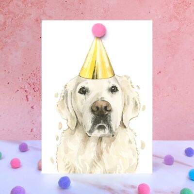 English Cream Golden Retriever Dog Pompom Birthday Card