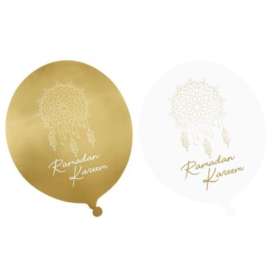 Globos de fiesta Ramadan Kareem (paquete de 10) - Dorado y blanco
