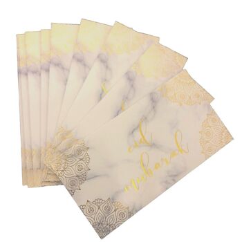 Enveloppes d'argent Eid Mubarak (paquet de 10) - Marbre et or 4