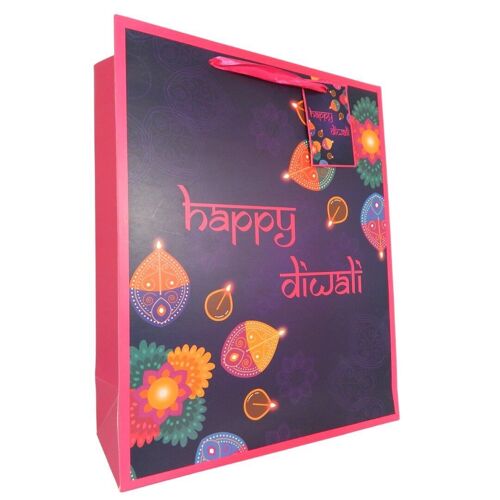 Happy Diwali Purple Gift Bag - Purple & Pink
