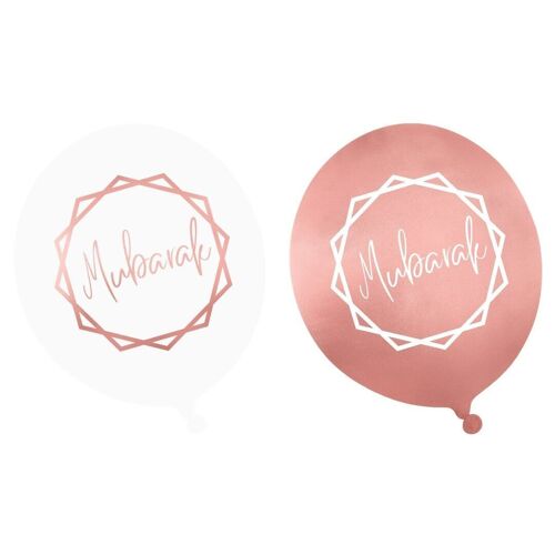 Mubarak Party Balloons (10pk) - White & Rose Gold