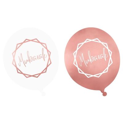 Ballons de fête Mubarak (paquet de 10) - Blanc et or rose
