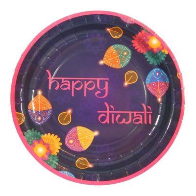 Platos de fiesta morados Happy Diwali (paquete de 10) - Morado y rosa