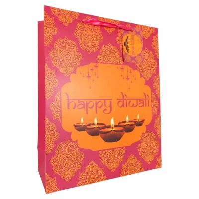 Bolsa de regalo rosa Happy Diwali - rosa y naranja