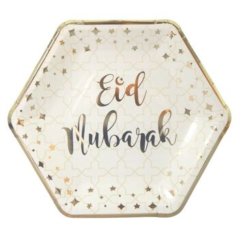 Assiettes de Fête Eid Mubarak (paquet de 10) - Crème et Or 3