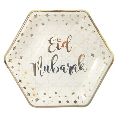 Assiettes de Fête Eid Mubarak (paquet de 10) - Crème et Or