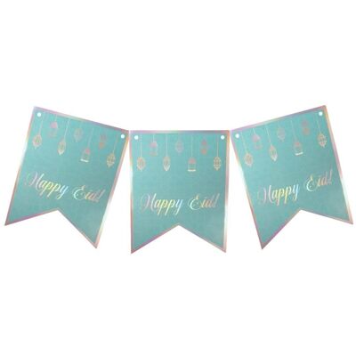 Bannière Happy Eid Party - Bleu sarcelle et irisé