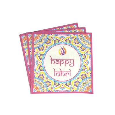 Serviettes de fête Happy Lohri (paquet de 20) - Multicolore