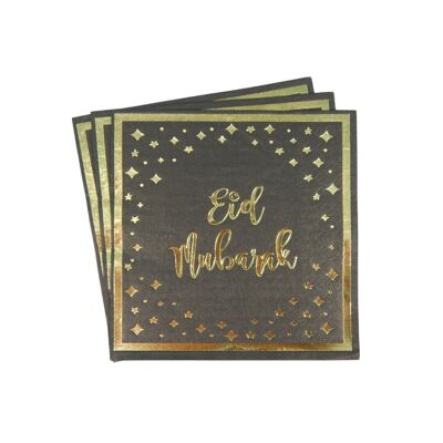 Servilletas Eid Mubarak (paquete de 20) - Negro y dorado