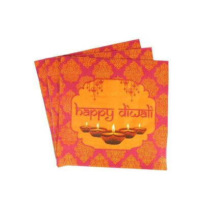 Serviettes de fête roses Happy Diwali (paquet de 20) - Rose et orange