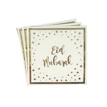 Serviettes Eid Mubarak (paquet de 20) - Crème et Or 2