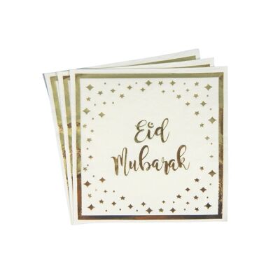 Serviettes Eid Mubarak (paquet de 20) - Crème et Or