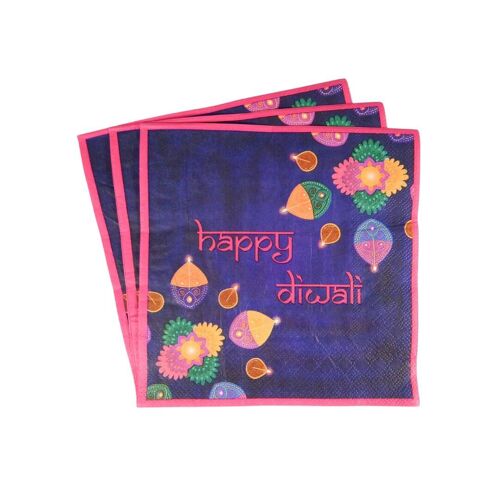 Happy Diwali Purple Party Napkins (20pk) - Purple & Pink