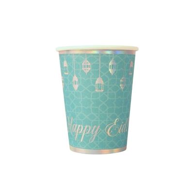 Happy Eid Party Cups (10pk) – Blaugrün & schillernd