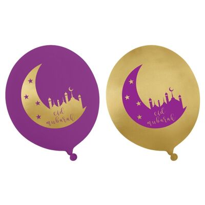 Globos de fiesta Eid (paquete de 10) - Púrpura y dorado