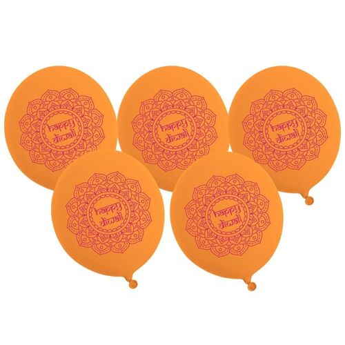 Happy Diwali Party Balloons (5pk) - Orange