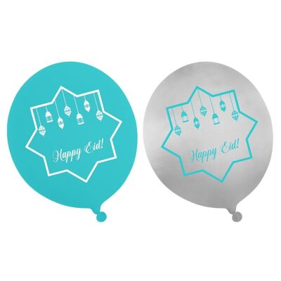 Ballons Happy Eid (10pk) - Bleu sarcelle et argent