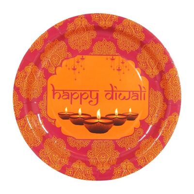 Happy Diwali Pink Partyteller (10 Stück) – Pink & Orange