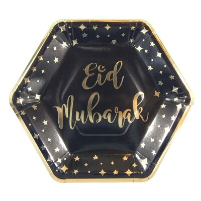 Platos de fiesta Eid Mubarak (paquete de 10) - Negro y dorado