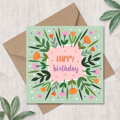 Happy Birthday - Leaves and Flowers