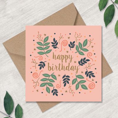 Happy Birthday - Leaves and Swirls