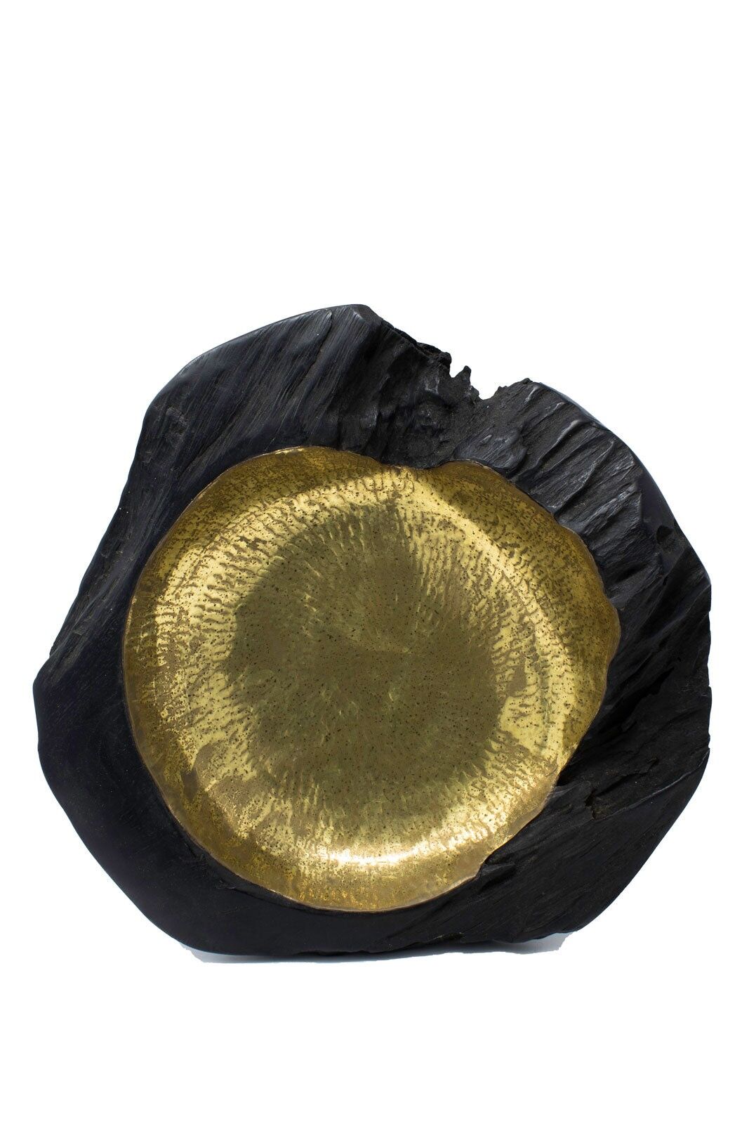 Teak intagliato a mano e ciotola in metallo