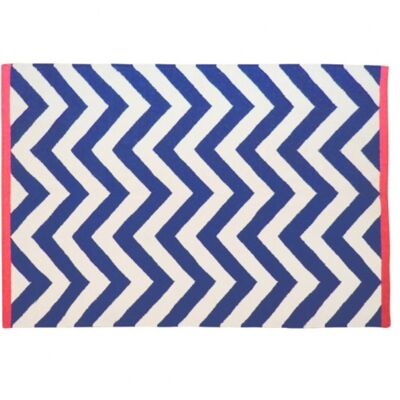 Tribeca Chevron Rug Cream and Navy with Coral Edge