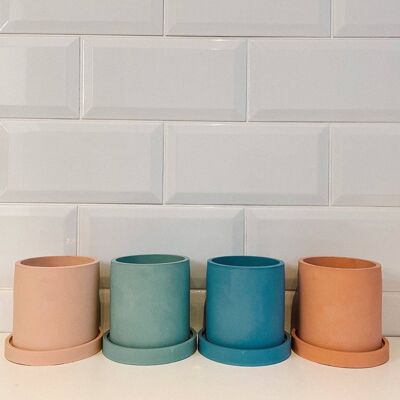 Jesmonite Planter Pot/Storage Pot With Tray - Neutral Tones