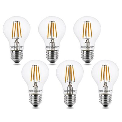 Bombilla de filamento LED E27, 4 W, luz blanca cálida, regulable, paquete de 6