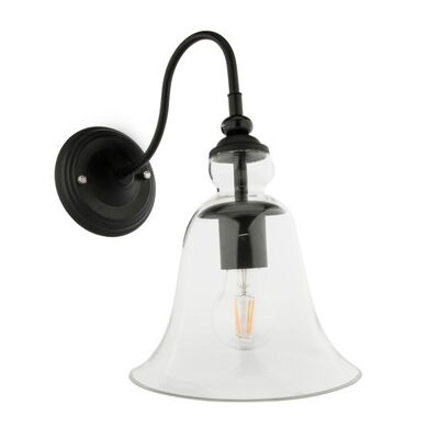 Lampada da parete vintage nera con paralume in vetro