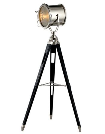 Lampadaire Trépied Design Industriel Luxe Maritime Chrome Noir